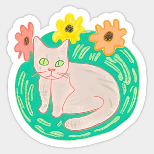 Cat Flowers Sticker